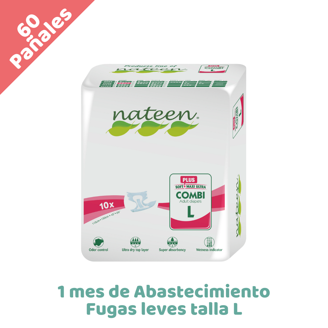 NATEEN Combo leve Pañales Desechables adulto - Fugas ocasionales - Biodegradables e Hipoalergénicos - Combi plus - Talla L x60
