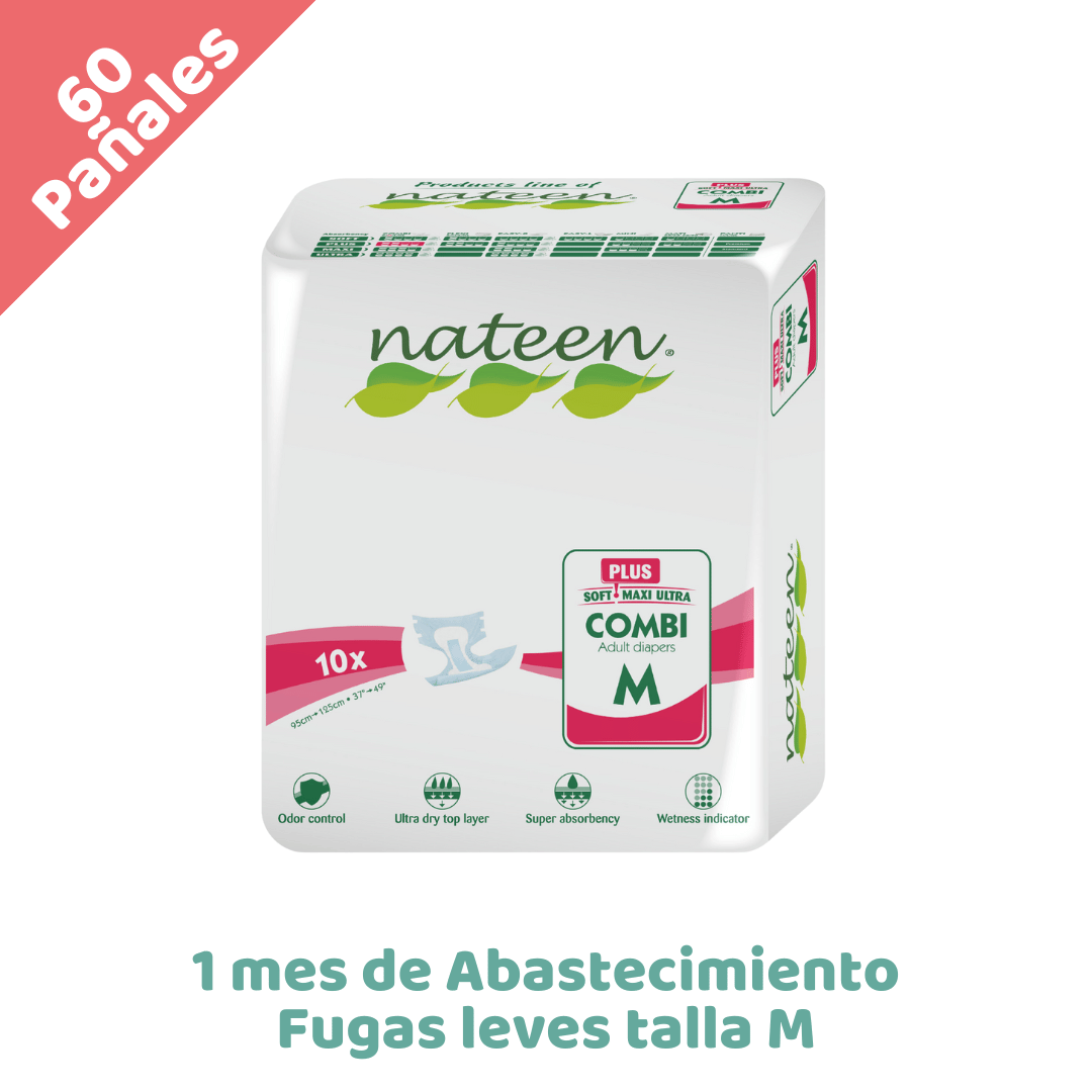 NATEEN Combo leve Pañales Desechables adulto - Fugas ocasionales - Biodegradables e Hipoalergénicos - Combi plus - Talla M x60