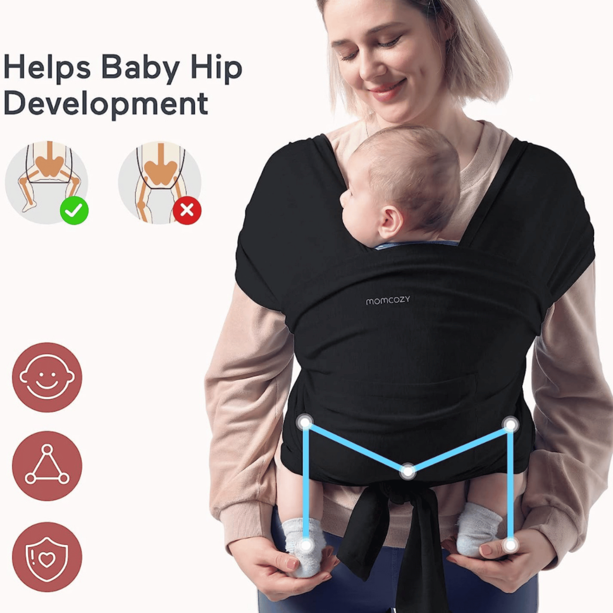 MOMCOZY Fular portabebés, fácil de llevar, portabebés para bebés y niñas, portabebés ajustables para recién nacidos de hasta 50 libras, color negro