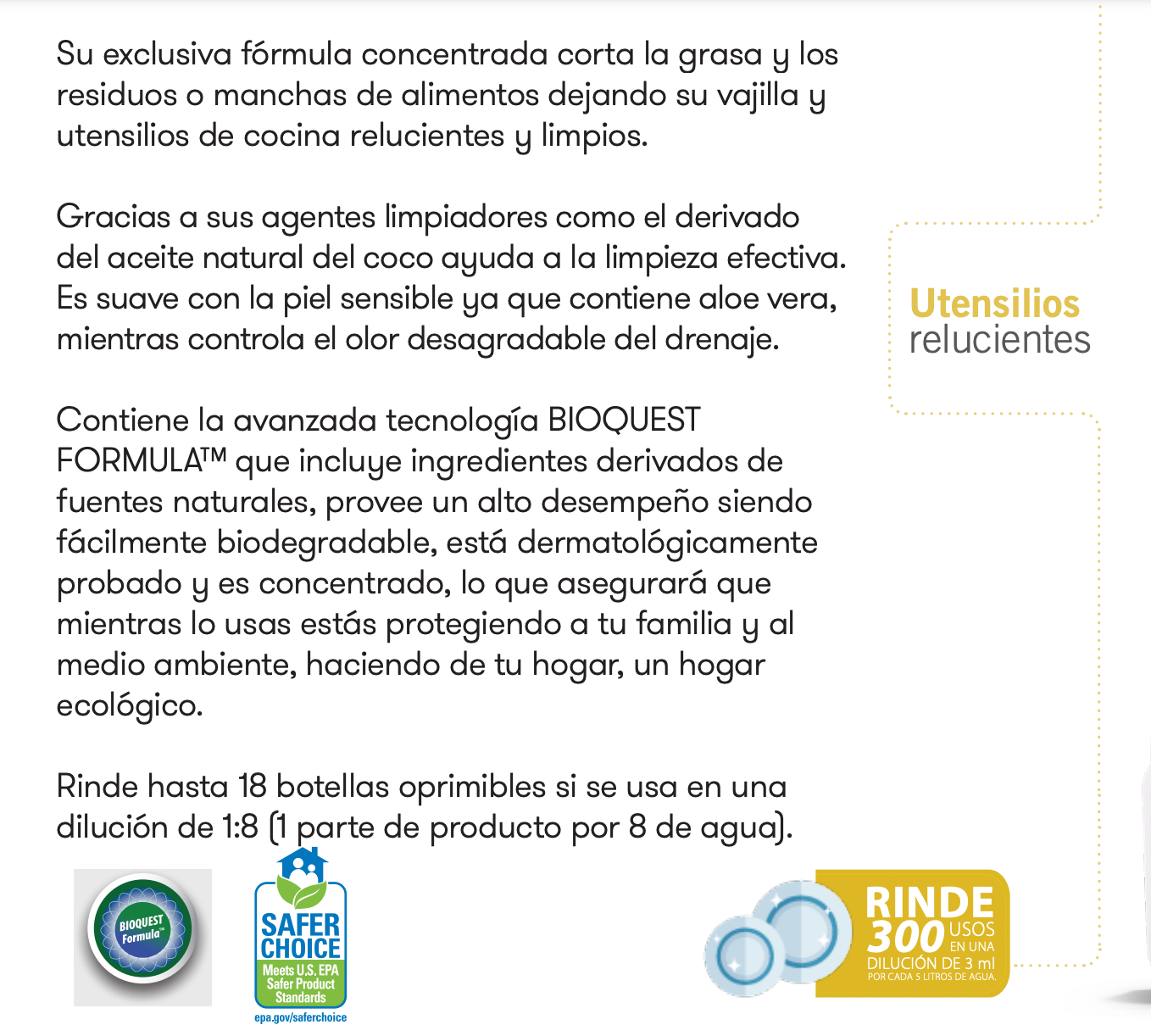 AMWAY Lavaplatos Líquido Ecológico Biodegradable - Concentrado, Elimina Grasa y Residuos o Manchas de Alimentos