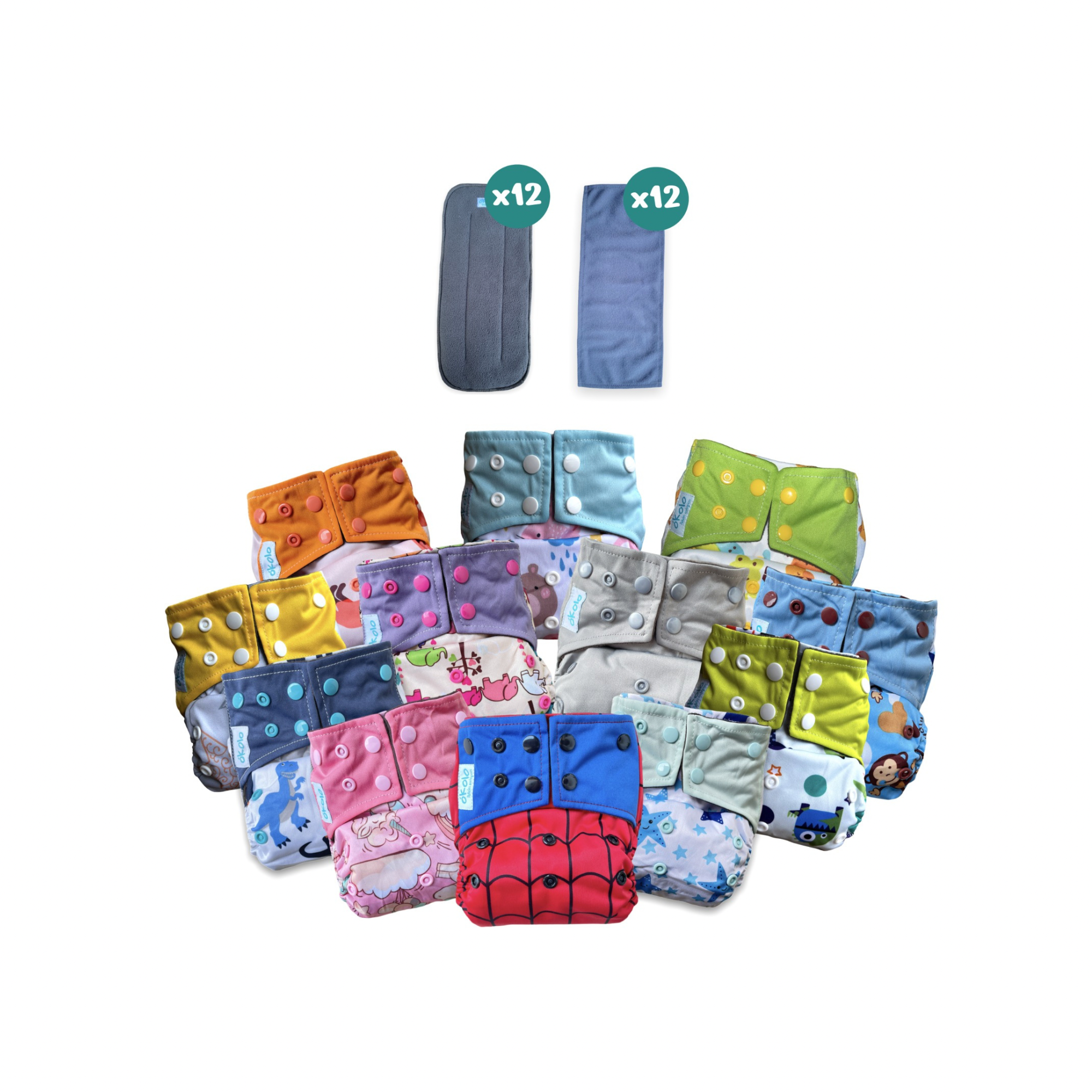 Combo Básico x12 Pañales Ecológicos para Bebés, 12 Ultra Absorbentes y 12 filtros reutilizables, Previenen la Pañalitis