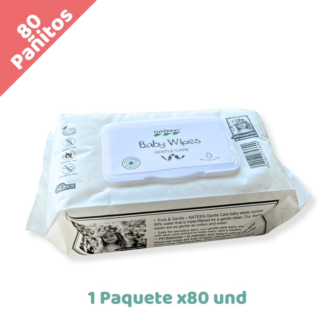 NATEEN 80 Pañitos Húmedos Biodegradables e Hipoalergénicos sin fragancia
