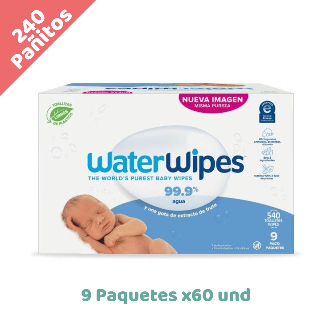 WATERWIPES 240 Pañitos Húmedos Biodegradables e Hipoalergénicos sin fragancia