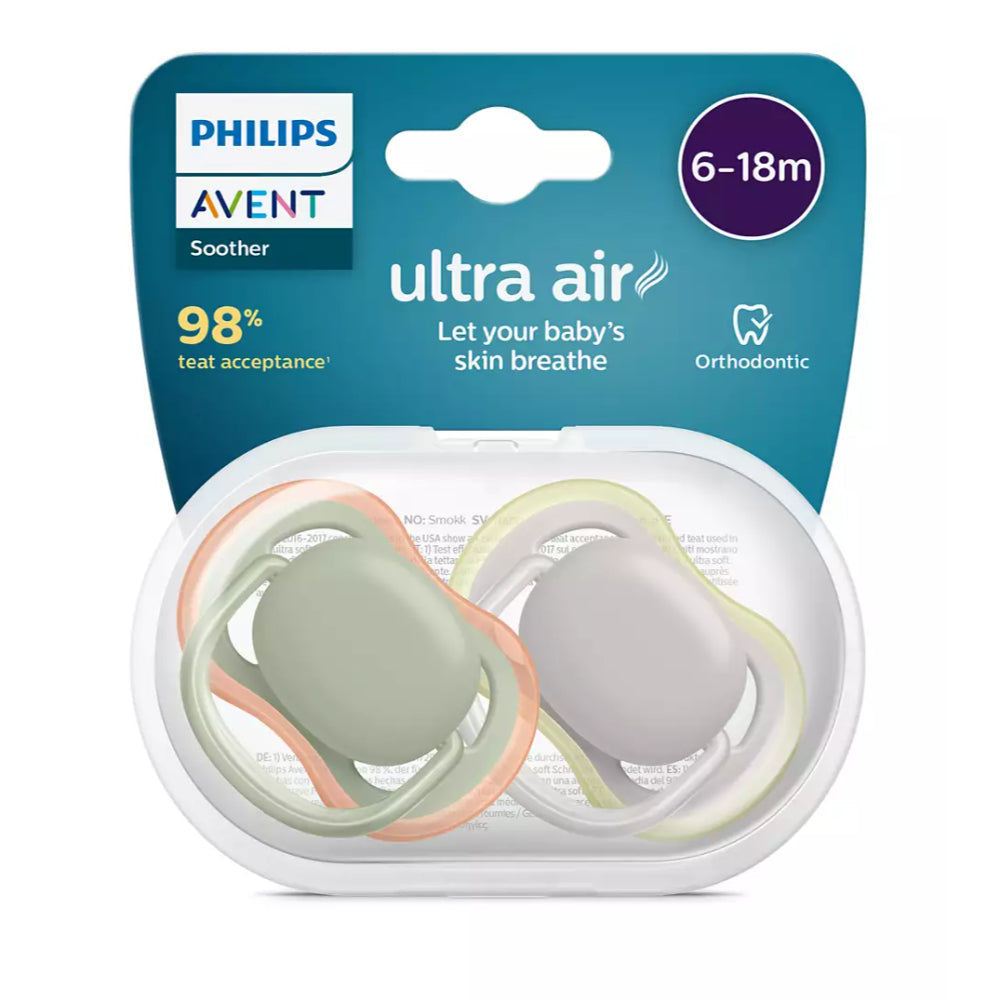 PHILIPS AVENT Chupete entretenedor ultra air 6-18 meses x2 Verde y Gris