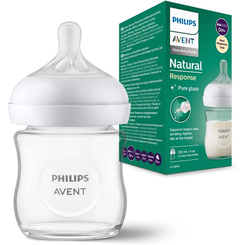 PHILIPS AVENT Tetero/Biberón Natural 3.0 de Vidrio 4 oz | Flujo Natural desde el Primer Día