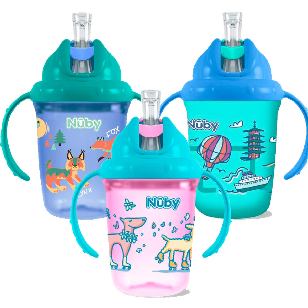 NUBY vasos entrenadores con pitillo y doble agarradera