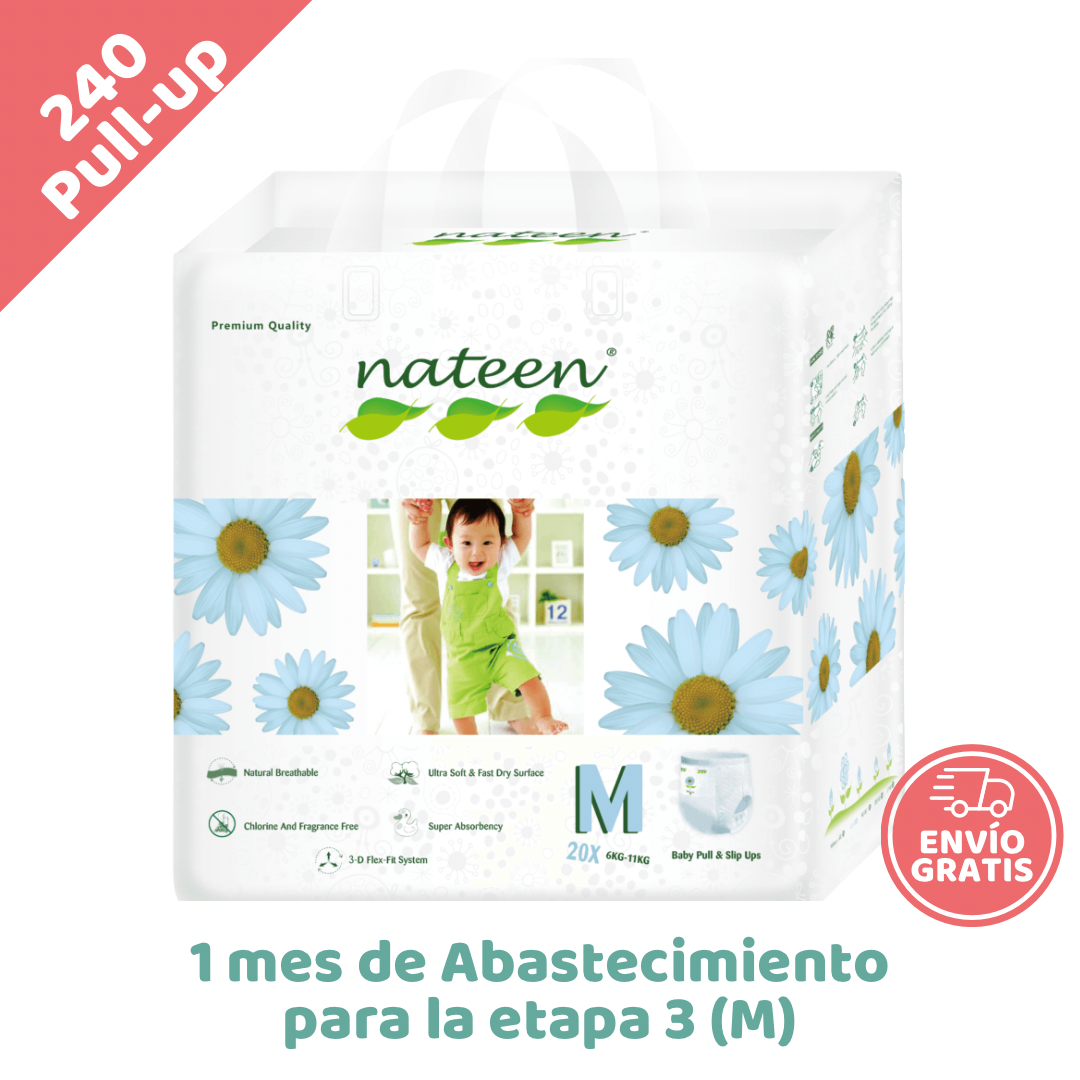 NATEEN Combo Completo x240 Pull-up Desechables Nateen - 1 mes de Abastecimiento para la etapa 3 (M)