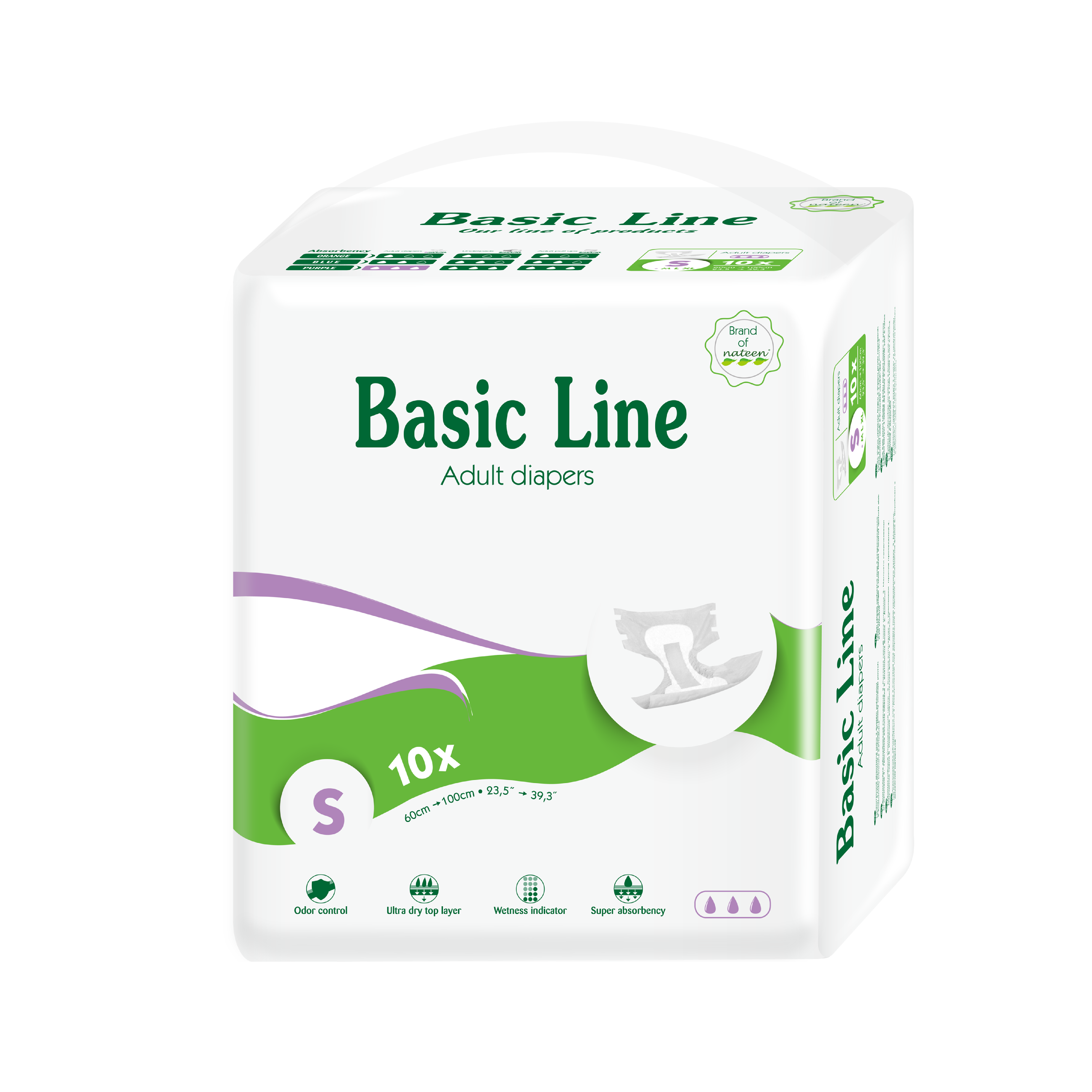 NATEEN Pañales Desechables adulto postparto/incontinencia Biodegradables e Hipoalergénicos - Basic line - Talla S x10
