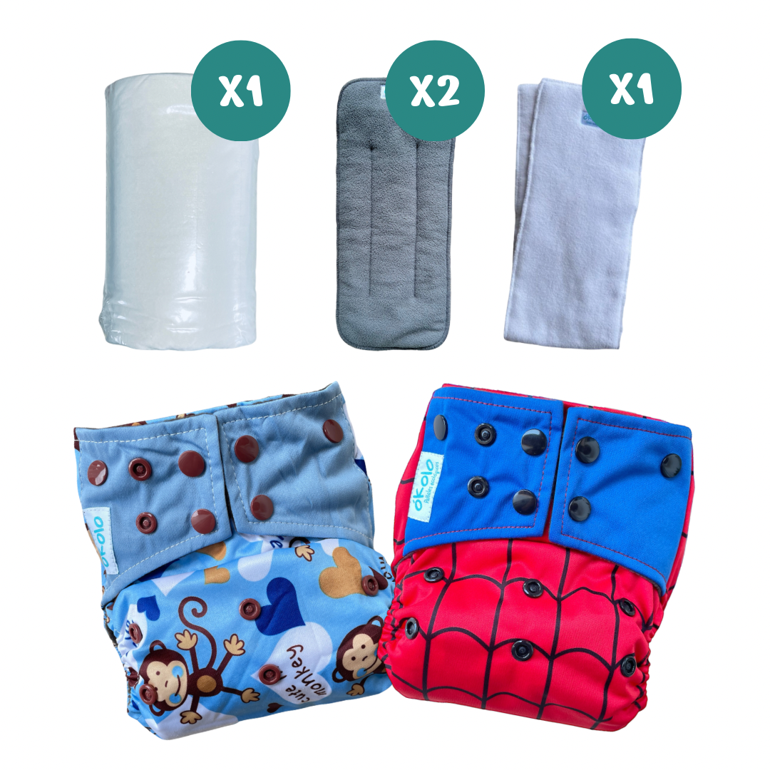 Kit Primerizos - 2 Pañales Ecológicos, 3 Ultra Absorbentes, 1 Rollo Toallas Secas Biodegradables Multiusos