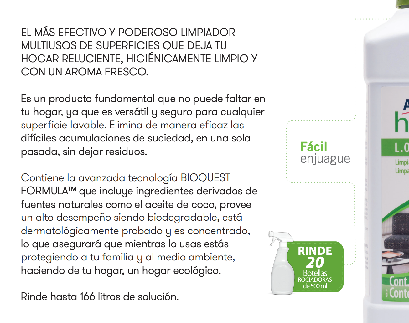 AMWAY Limpiador Ecológico Biodegradable - Líquido Concentrado, Multiusos, Apto para Cualquier Artículo y Superficie Lavable
