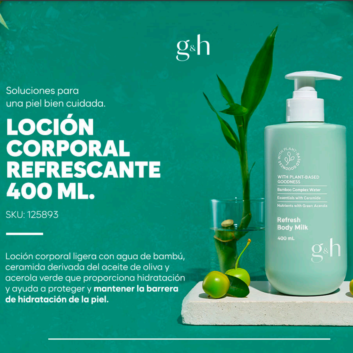 Crema Hidratante Corporal Ecológica, con Agua de Complejo de Bambú, Ceramida Derivada del Aceite de Oliva y Acerola Verde, Vegana